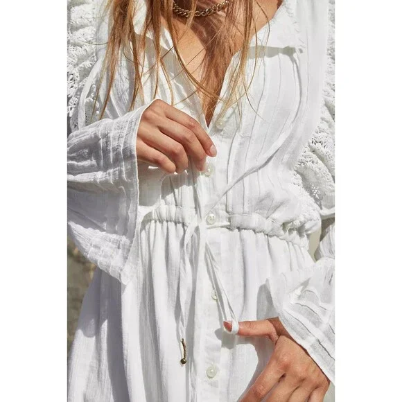 Free People Making Memories Midi Dress Buttondown Ruffle Crochet Lace S 284953 - Picture 3 of 10